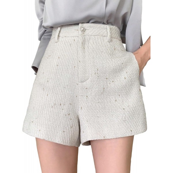  Women's High Waisted Dressy Trouser Shorts Wide Leg Zip Up Bermuda Tweed Shorts