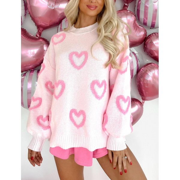  Valentines Day Shirt for Women Love Heart Sweatshirt Print Graphic Tee Round Neck Long Sleeve Pullover Top