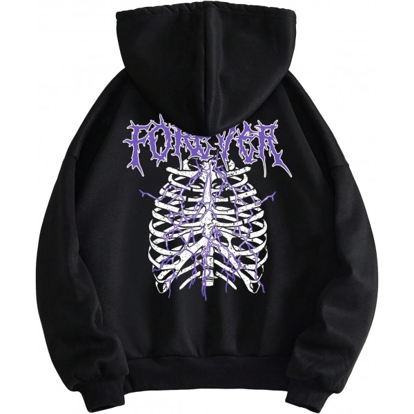  Women's Graphic Zip Up Skeleton Print Oversized Hoodie Sweatshirt with Pockets